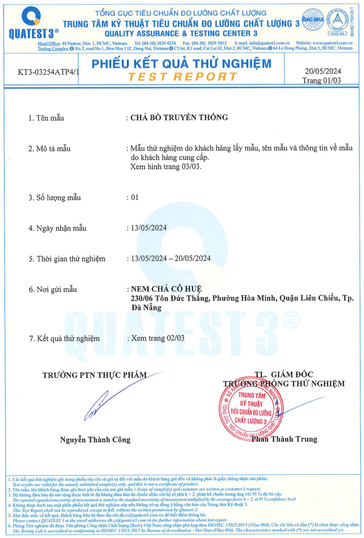 Kiểm Định Sản Phẩm Chà Bò Truyền Thống